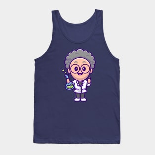 Cute Male Scientist Holding Chemical Liquid Tube Cartoon Tank Top